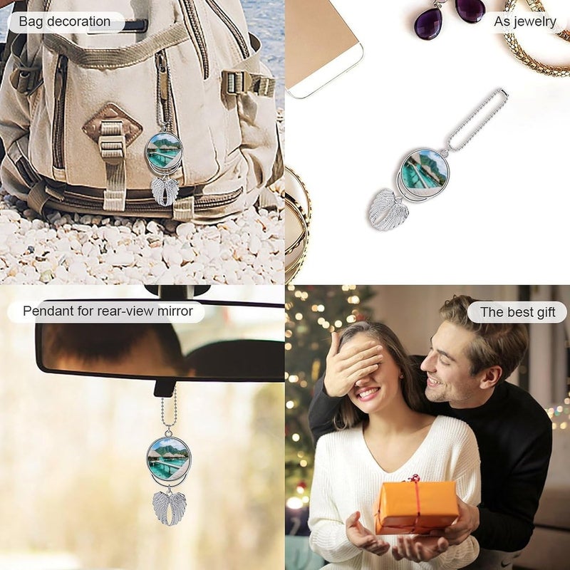 Tahiti Beach Car Hanging Ornament for Rearview Mirror Silver Car Charm Pendant Guardian Angel Wing Decorations Rearview Mirror Hanging Accessory Decor Gift for Women Men - Image 4