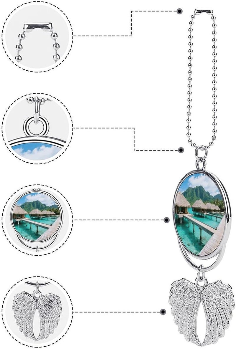 Tahiti Beach Car Hanging Ornament for Rearview Mirror Silver Car Charm Pendant Guardian Angel Wing Decorations Rearview Mirror Hanging Accessory Decor Gift for Women Men - Image 2