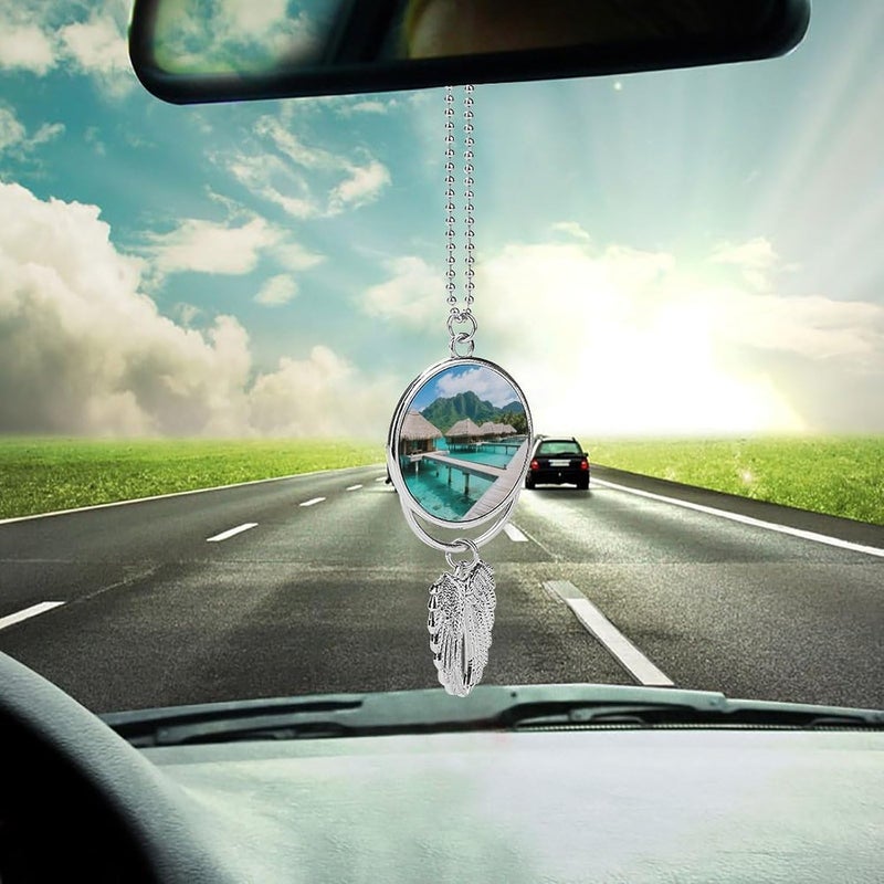 Tahiti Beach Car Hanging Ornament for Rearview Mirror Silver Car Charm Pendant Guardian Angel Wing Decorations Rearview Mirror Hanging Accessory Decor Gift for Women Men - Image 5