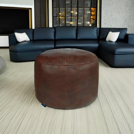 Thgonwid Unstuffed Faux Leather Pouf Cover, Handmade Footstool Ottoman Storage Solution, Floor Footrest Cushion - 16.5”Dx12”H, Matte Coffee - Image 5