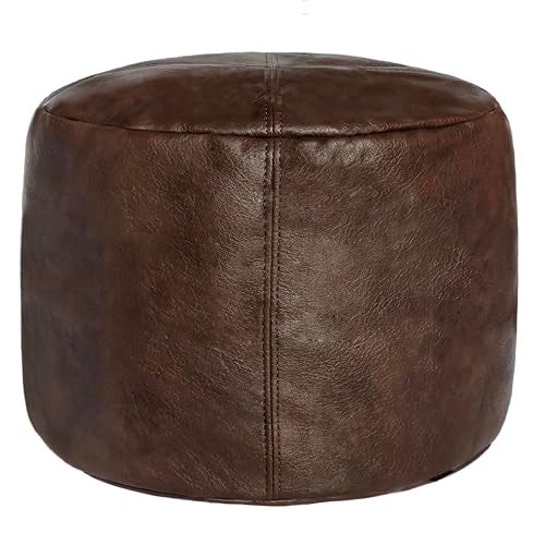 Thgonwid Unstuffed Faux Leather Pouf Cover, Handmade Footstool Ottoman Storage Solution, Floor Footrest Cushion - 16.5”Dx12”H, Matte Coffee - Image 1