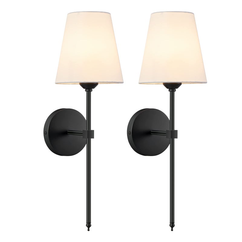 KUAUGST Wall Sconces Sets of 2, Retro Industrial Wall Lamps, Bathroom Vanity Sconces Wall Lighting with White Fabric Shade, Suitable for Bedroom Living Room Corridor Kitchen - Image 1