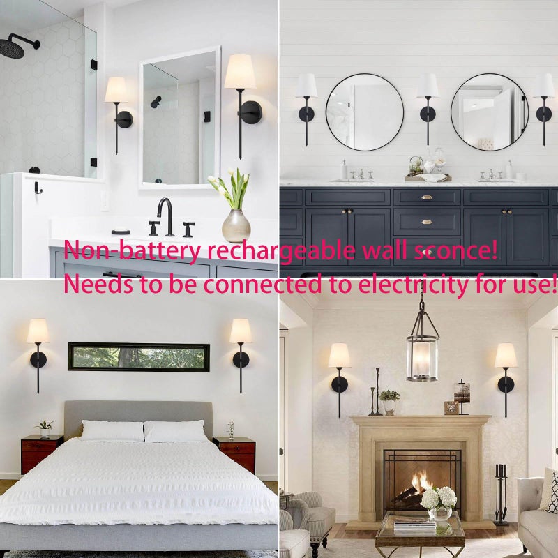 KUAUGST Wall Sconces Sets of 2, Retro Industrial Wall Lamps, Bathroom Vanity Sconces Wall Lighting with White Fabric Shade, Suitable for Bedroom Living Room Corridor Kitchen - Image 5