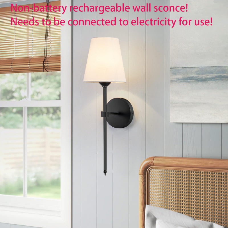 KUAUGST Wall Sconces Sets of 2, Retro Industrial Wall Lamps, Bathroom Vanity Sconces Wall Lighting with White Fabric Shade, Suitable for Bedroom Living Room Corridor Kitchen - Image 2