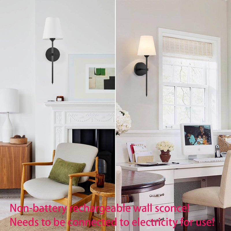 KUAUGST Wall Sconces Sets of 2, Retro Industrial Wall Lamps, Bathroom Vanity Sconces Wall Lighting with White Fabric Shade, Suitable for Bedroom Living Room Corridor Kitchen - Image 4