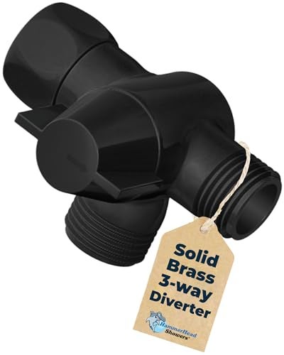 HammerHead Showers® SOLID METAL 3 Way Shower Diverter Valve - Shower Arm Diverter Connects Fixed and Hand Held to Shower Arm Shower Diverter for Dual Shower Head Shower Splitter 2 Way - Matte Black - Image 1