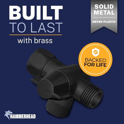 HammerHead Showers® SOLID METAL 3 Way Shower Diverter Valve - Shower Arm Diverter Connects Fixed and Hand Held to Shower Arm Shower Diverter for Dual Shower Head Shower Splitter 2 Way - Matte Black - Image 2