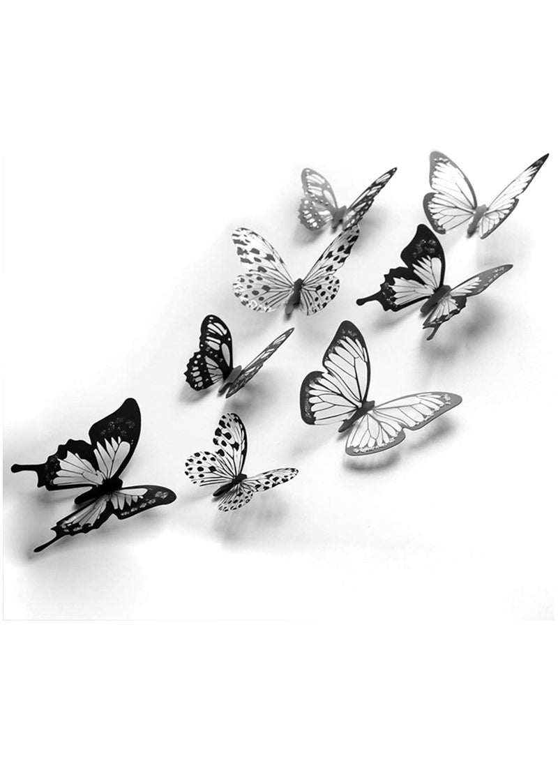 كابتن تيك Butterfly Wall Stickers, 72 Pcs 3D Black and White Crystal Wall Decals, Household Creative 3D Double Layer Stereo Wall Sticker, DIY Home Decor Removable Sticker, Bedroom Window Arbitrary Stickers KSA - Image 1