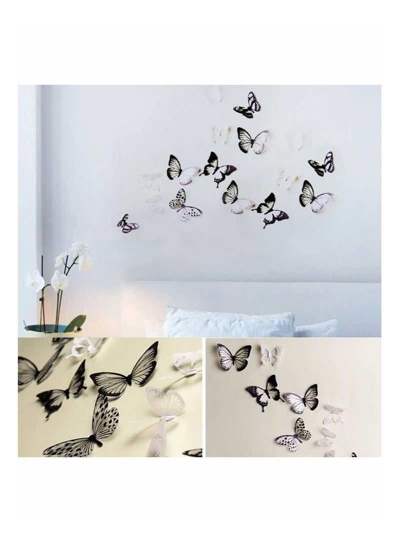 كابتن تيك Butterfly Wall Stickers, 72 Pcs 3D Black and White Crystal Wall Decals, Household Creative 3D Double Layer Stereo Wall Sticker, DIY Home Decor Removable Sticker, Bedroom Window Arbitrary Stickers KSA - Image 4