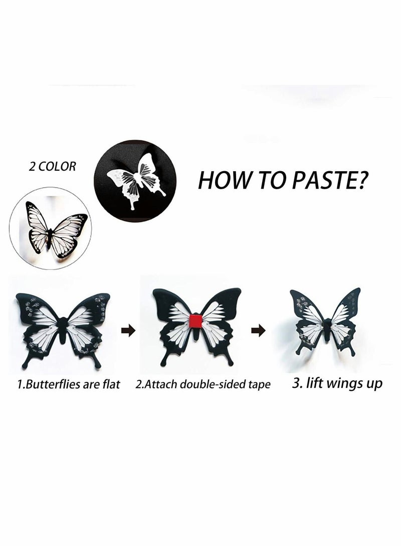 كابتن تيك Butterfly Wall Stickers, 72 Pcs 3D Black and White Crystal Wall Decals, Household Creative 3D Double Layer Stereo Wall Sticker, DIY Home Decor Removable Sticker, Bedroom Window Arbitrary Stickers KSA - Image 5