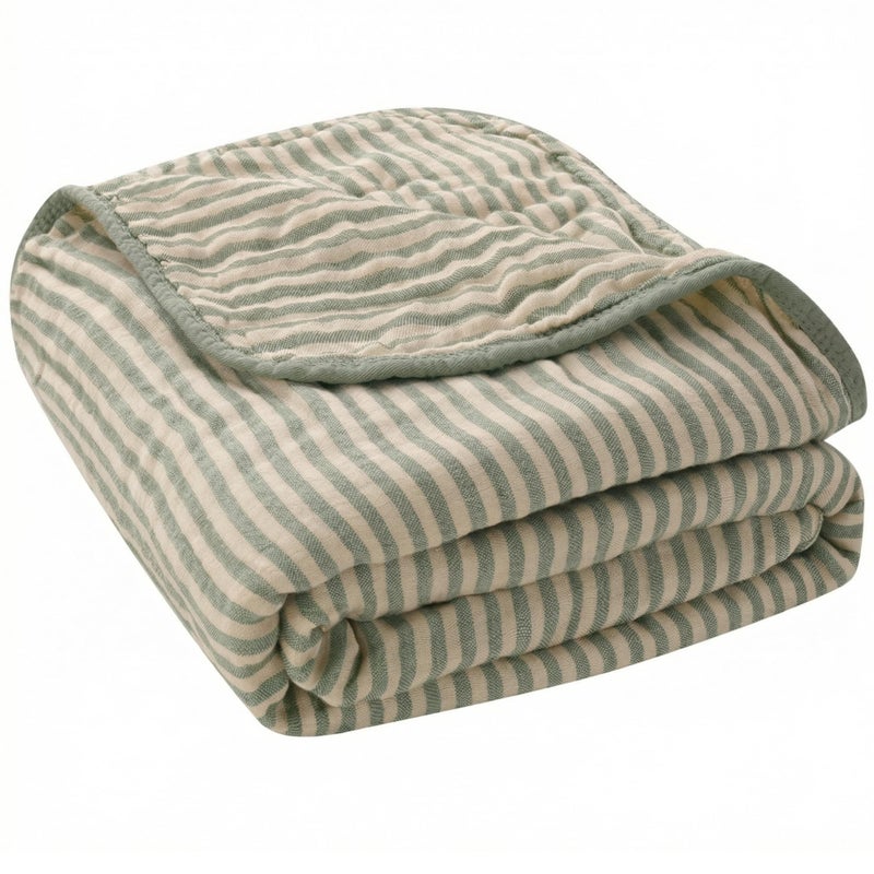 HardNok Ultra Soft Muslin Baby Blanket - Made with Organic Cotton, Gender Neutral Sage Green Striped Jacquard, Swaddle & Crib Quilt, 43x43 Inches (Sage Green Stripes) - Image 1