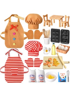 Kajaia 30 Pcs Christmas Accessories Mini Doll Baker Outfit Set Include Baking Apron and Hat Miniature Rolling Pin Flour Egg Bowl Cookie Tray Whisk Doll is Not IncludedGingerbread Man
