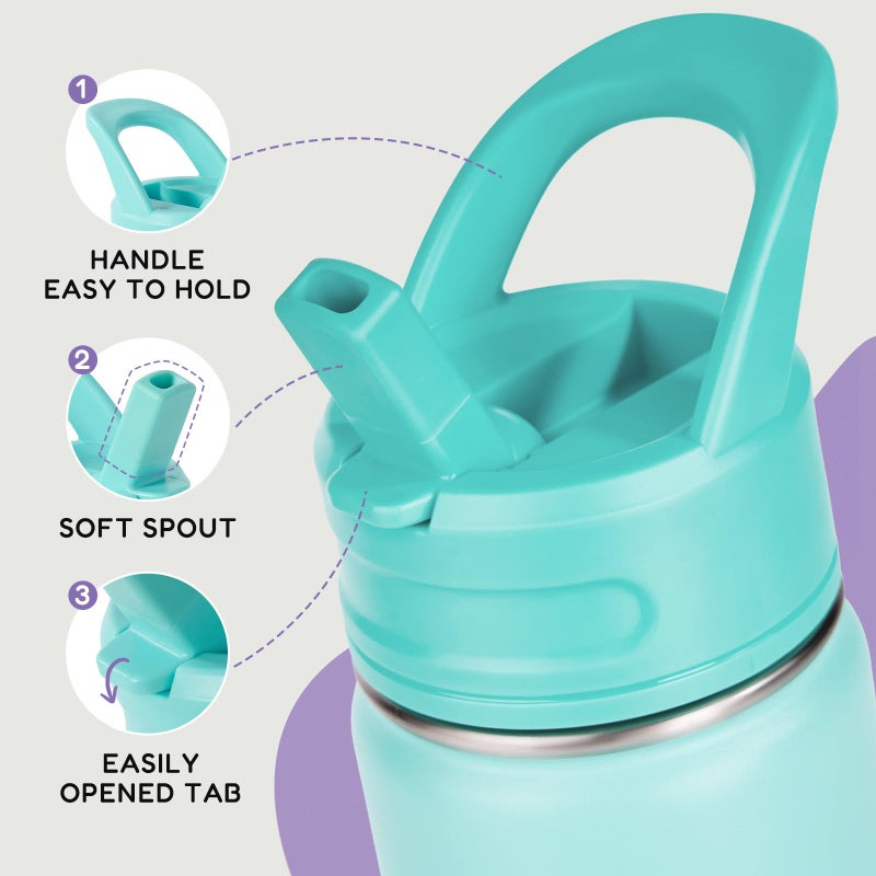 Fijinhom 12oz Kids Water Bottle for School, Toddler Bottles with Straws, Stainless Steel Vacuum Insulated Water Bottle for Boys&Girls, Leak-Proof, BPA-Free, Green - Image 4