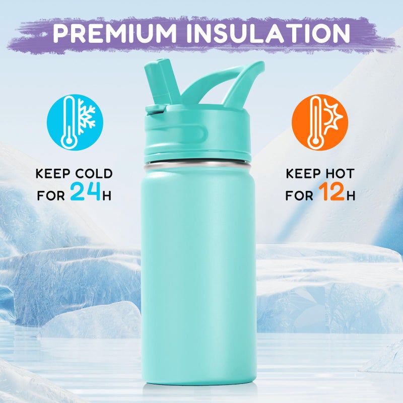 Fijinhom 12oz Kids Water Bottle for School, Toddler Bottles with Straws, Stainless Steel Vacuum Insulated Water Bottle for Boys&Girls, Leak-Proof, BPA-Free, Green - Image 5