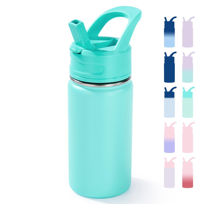 Fijinhom 12oz Kids Water Bottle for School, Toddler Bottles with Straws, Stainless Steel Vacuum Insulated Water Bottle for Boys&Girls, Leak-Proof, BPA-Free, Green - Image 1
