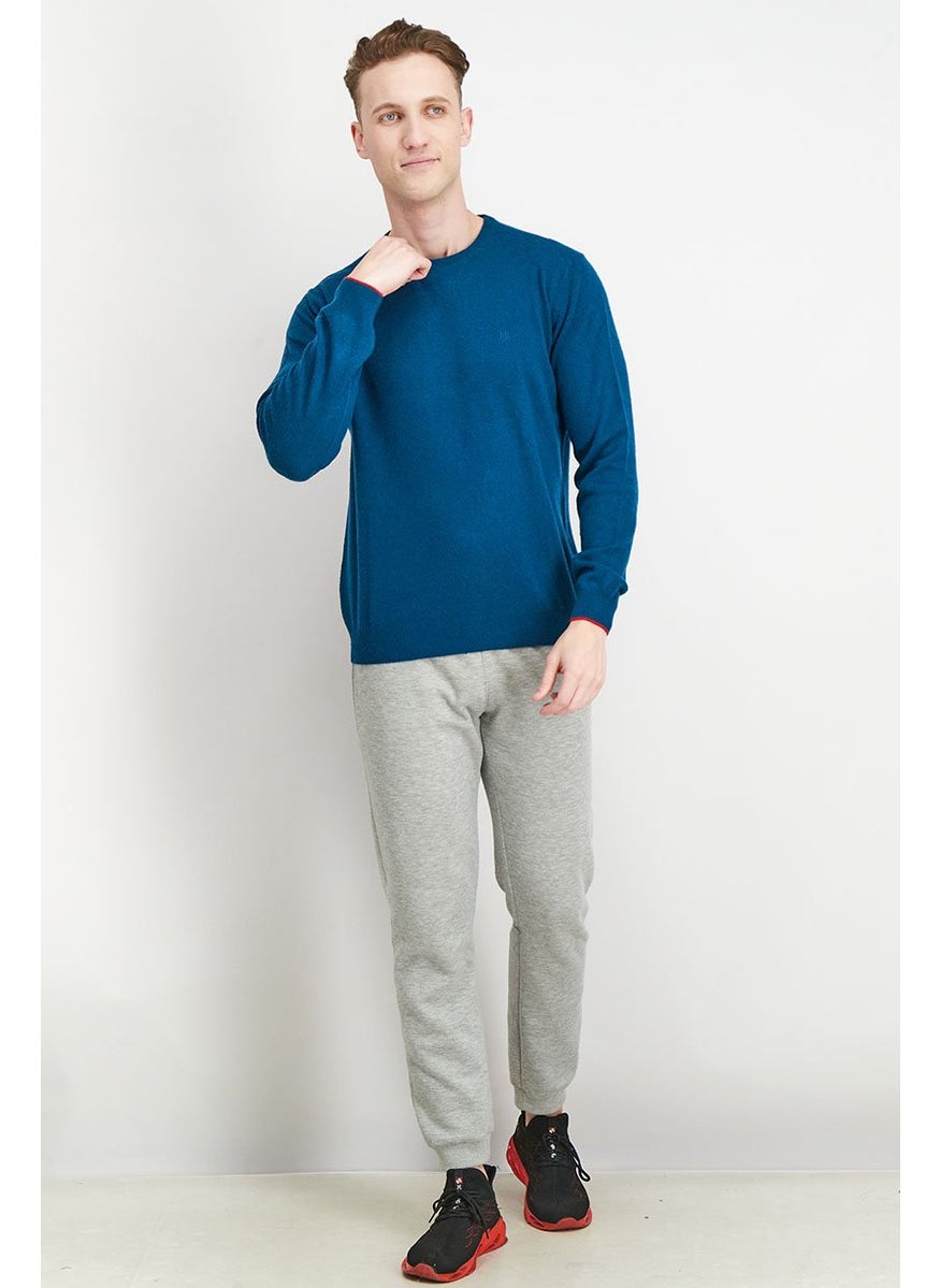 Harmont & Blaine Men Crew Neck Long Sleeve Knitted Sweater, Teal  - Image 2