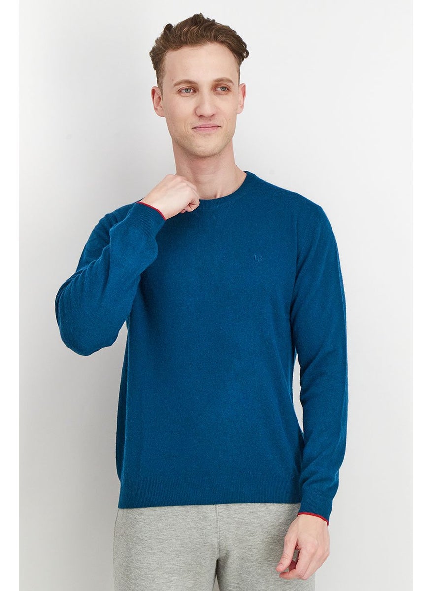 Harmont & Blaine Men Crew Neck Long Sleeve Knitted Sweater, Teal  - Image 1