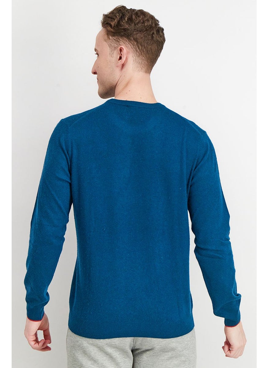 Harmont & Blaine Men Crew Neck Long Sleeve Knitted Sweater, Teal  - Image 3