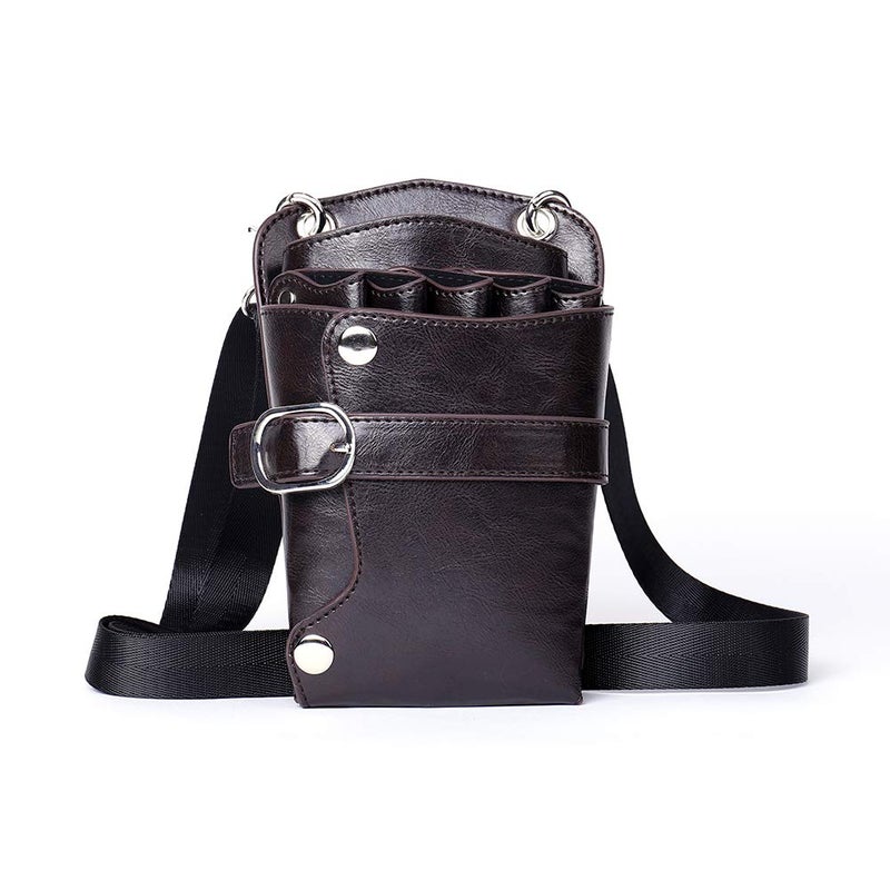 boshiho Scissors Pouch PU Leather Salon Barber Hairdressing Scissors Holster Hair Stylist Tools Bag Comb Shear Holster Waist Shoulder Belt (Black) - Image 2