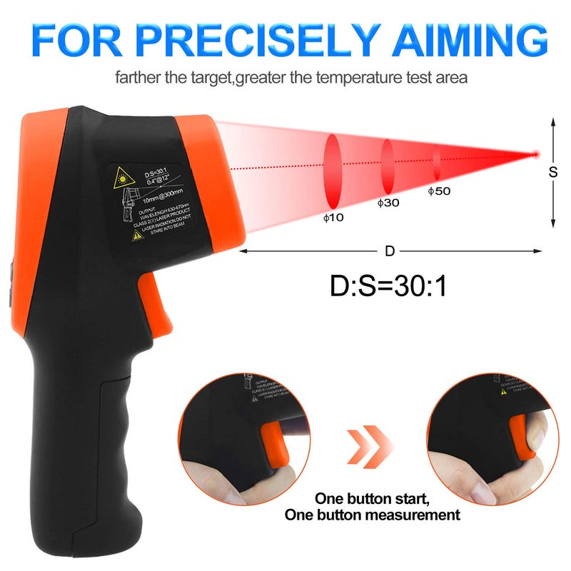 AOPUTTRIVER -58℉~2732℉ Digital Pyrometer 30:1 Dual Laser Industrial IR Temperature Gauge,High Heat Infrared Thermometer Gun Orange(NOT for Human Temp Test) - Image 5