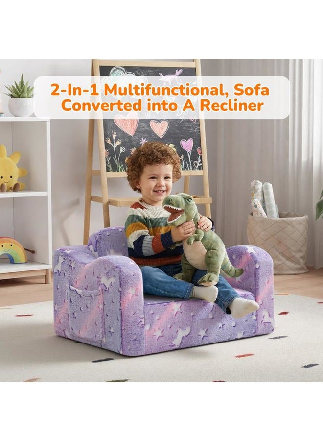 MeMoreCool Toddler Chair Comfy 1-3 Years Old, Kids Couch for Playroom, Convertible Glowing Unicorn Flip Out Sofa, Kids Furniture Floor Recliner Chair Bed - Image 5