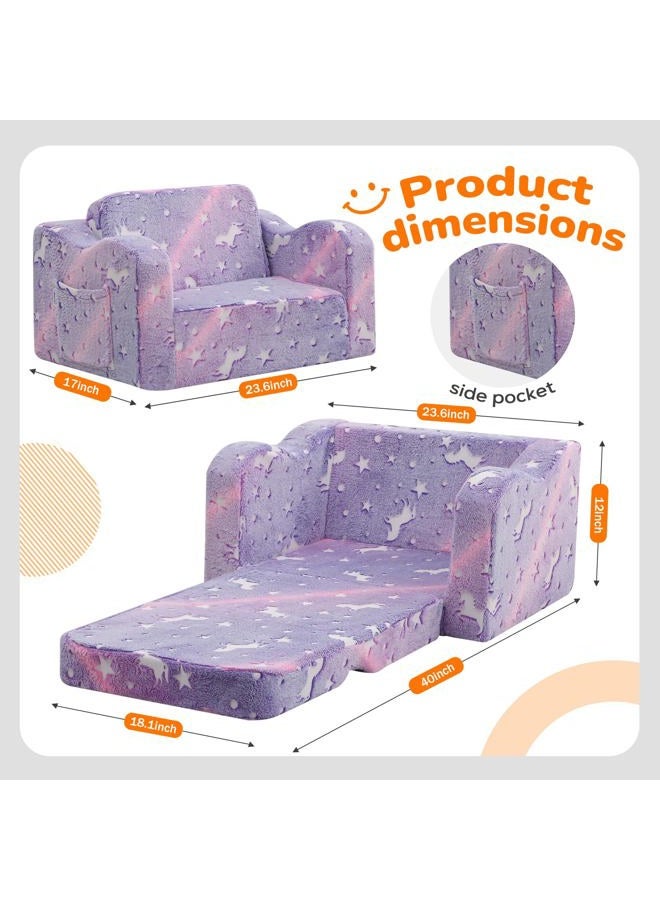 MeMoreCool Toddler Chair Comfy 1-3 Years Old, Kids Couch for Playroom, Convertible Glowing Unicorn Flip Out Sofa, Kids Furniture Floor Recliner Chair Bed - Image 3