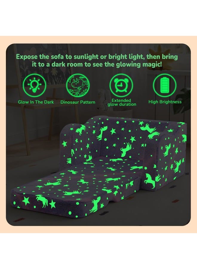 MeMoreCool Toddler Chair Comfy 1-3 Years Old, Kids Couch for Playroom, Convertible Glowing Unicorn Flip Out Sofa, Kids Furniture Floor Recliner Chair Bed - Image 4