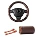 Kewucn Genuine Leather Steering Wheel Cover 15 Universal Car Steering Wheel Protector with Needle Thread Breathable AntiSlip Steering Wheel Cover DIY Stitch on Wrap Coffee Full Hole - Image 2