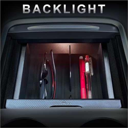 JVMA Center Console Organizer Tray for Tesla Model Y 2024 2023 2022 2021 and Model 3 2021-2023 Accessories with Backlight Transparent Smooth Slide 3 Carbon Edition Upgrade - Image 4
