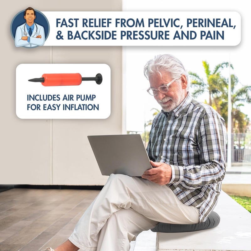 Dr. Frederick's Original Donut Pillow - 18" Inflatable Donut Cushion for Tailbone Pain Relief - Seat Cushion for Hemorrhoids, Bed Sores, Prostatitis - Portable for Travel, Home, Office, & Car - Image 2
