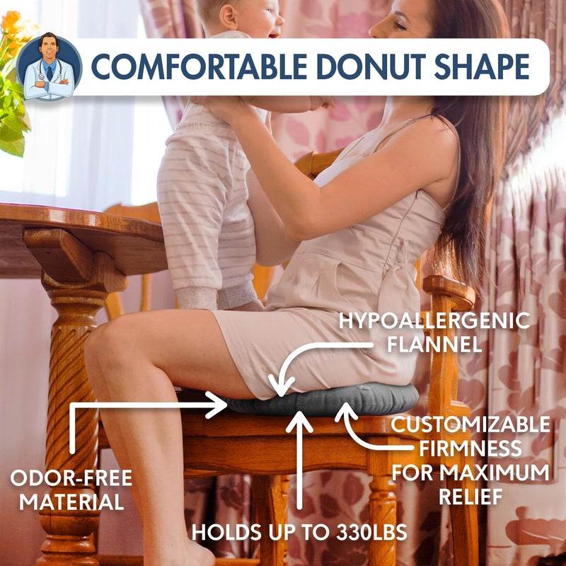 Dr. Frederick's Original Donut Pillow - 18" Inflatable Donut Cushion for Tailbone Pain Relief - Seat Cushion for Hemorrhoids, Bed Sores, Prostatitis - Portable for Travel, Home, Office, & Car - Image 5
