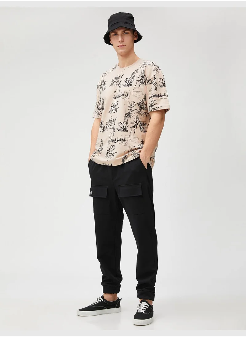 كوتون Slogan Printed T-Shirt Crew Neck Cotton Short Sleeve