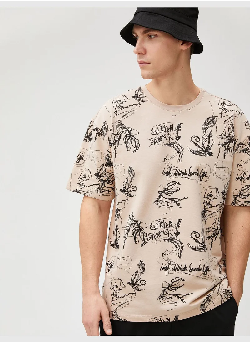 كوتون Slogan Printed T-Shirt Crew Neck Cotton Short Sleeve