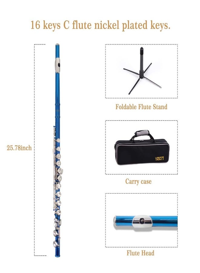 YANASON Student Blue C Flute 16 Closed Hole C Flute with Carrying Case Stand Gloves Cleaning Cloth and More(Blue) - Image 2