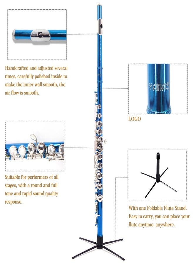 YANASON Student Blue C Flute 16 Closed Hole C Flute with Carrying Case Stand Gloves Cleaning Cloth and More(Blue) - Image 5