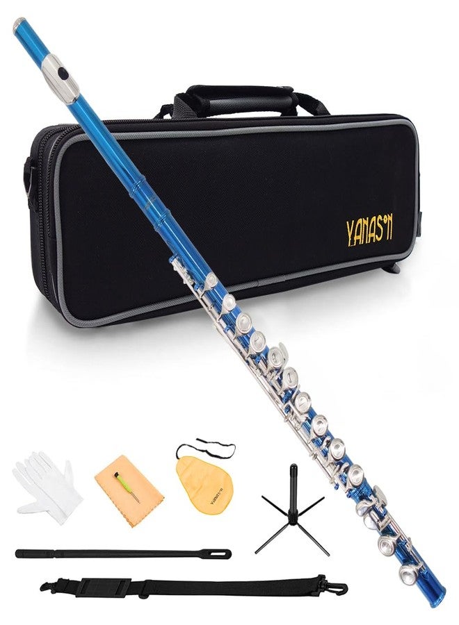 YANASON Student Blue C Flute 16 Closed Hole C Flute with Carrying Case Stand Gloves Cleaning Cloth and More(Blue) - Image 1