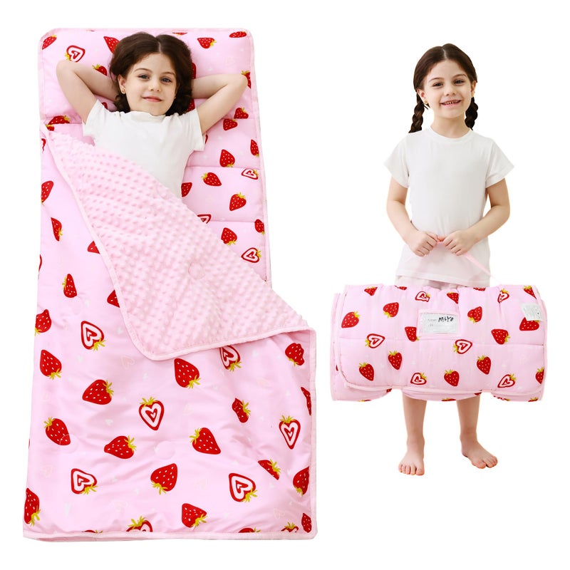 lasoftan Toddler Nap Mat with Pillow and Blanket, Extra Large Rolled Napping Mats,Slumber Bags for Girls,Kids Sleeping Bag for Daycare, Preschool Travel Camping - Image 1