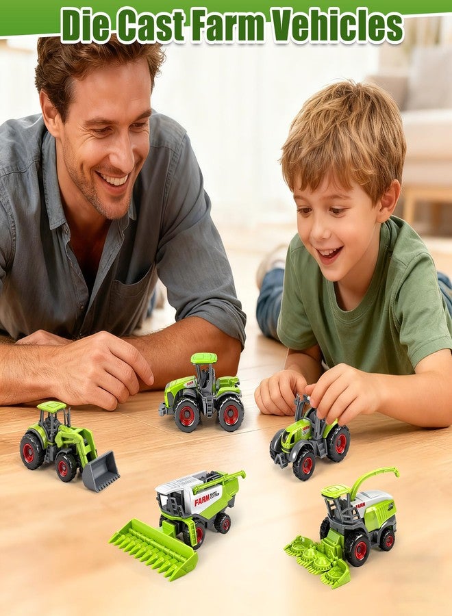 Bloolilies 5 Pack Diecast Farm Tractor Toy, Toddlers Farm Toys Tractor Vehicles with Combine Harvester, Forage Harvest, Mini Farming Truck Toys for Kids Boys Ages 3 4 5 6 7 Birthday Gifts Easter Basket Stuffers - Image 3