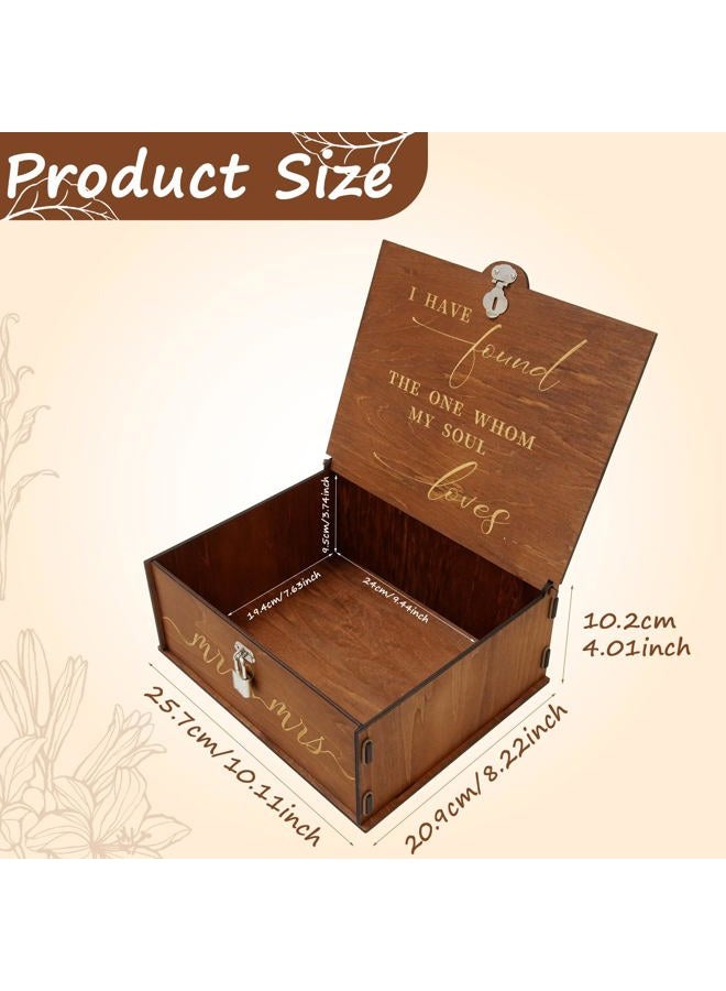 OurWarm Wedding Keepsake Box with Lock, Large Wooden Memory Box for Keepsakes, Wood Decorative Photo Storage Boxes with Lids, Mr and Mrs Personalized Anniversary Engagement Gifts for Couples - Image 3