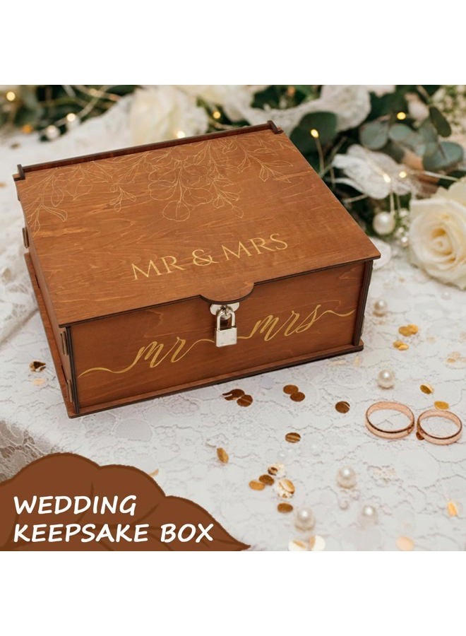 OurWarm Wedding Keepsake Box with Lock, Large Wooden Memory Box for Keepsakes, Wood Decorative Photo Storage Boxes with Lids, Mr and Mrs Personalized Anniversary Engagement Gifts for Couples - Image 2