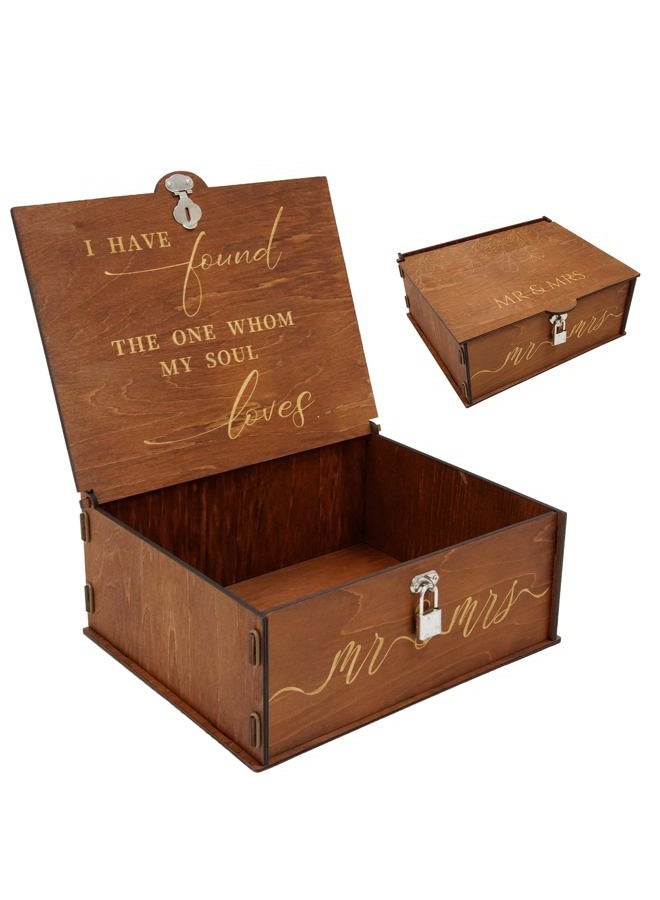 OurWarm Wedding Keepsake Box with Lock, Large Wooden Memory Box for Keepsakes, Wood Decorative Photo Storage Boxes with Lids, Mr and Mrs Personalized Anniversary Engagement Gifts for Couples - Image 1