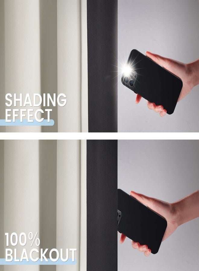 SimpleHome ستائر SimpleHome معتمة 100% لغرفة النوم، ستائر عازلة للحرارة مع حلقات معدنية، ستائر كريمية اللون معتمة لغرفة المعيشة بظهر أسود، 52 × 96 بوصة، لوحتان - Image 3