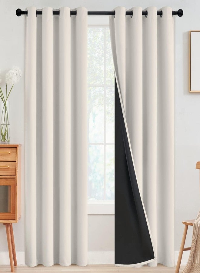 SimpleHome ستائر SimpleHome معتمة 100% لغرفة النوم، ستائر عازلة للحرارة مع حلقات معدنية، ستائر كريمية اللون معتمة لغرفة المعيشة بظهر أسود، 52 × 96 بوصة، لوحتان - Image 1