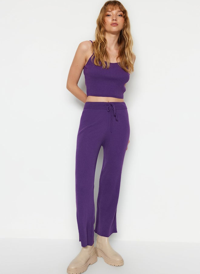 trendyol Purple Fitted Blouse Cardigan Trousers Knitwear Top and Bottom Set - Image 2