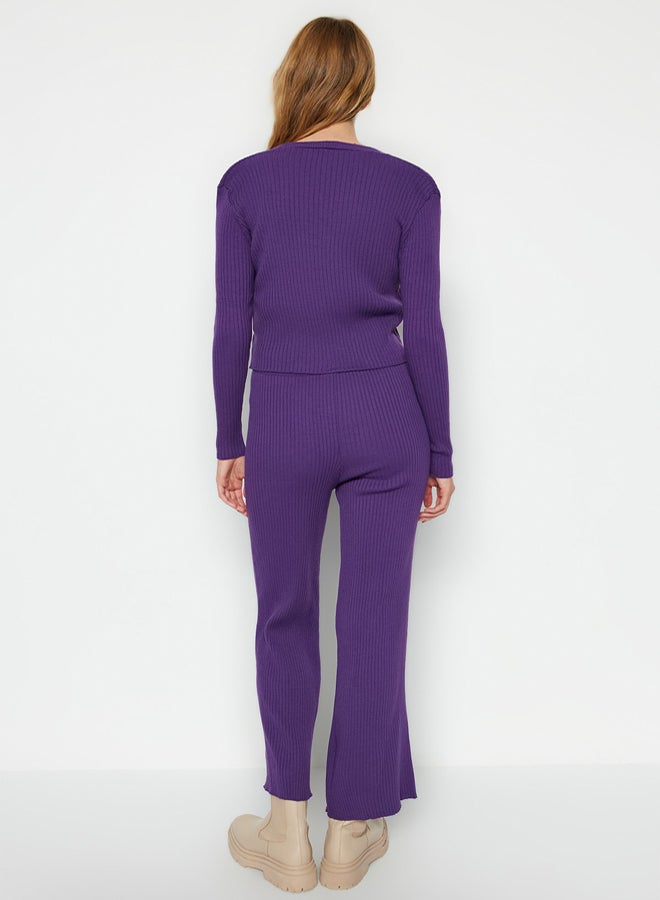 trendyol Purple Fitted Blouse Cardigan Trousers Knitwear Top and Bottom Set - Image 5