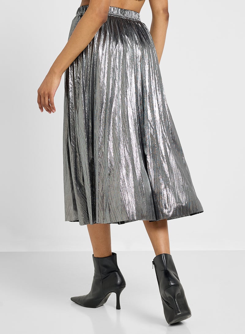 Ginger Metallic Pleated Skirt In Silver  - Image 3