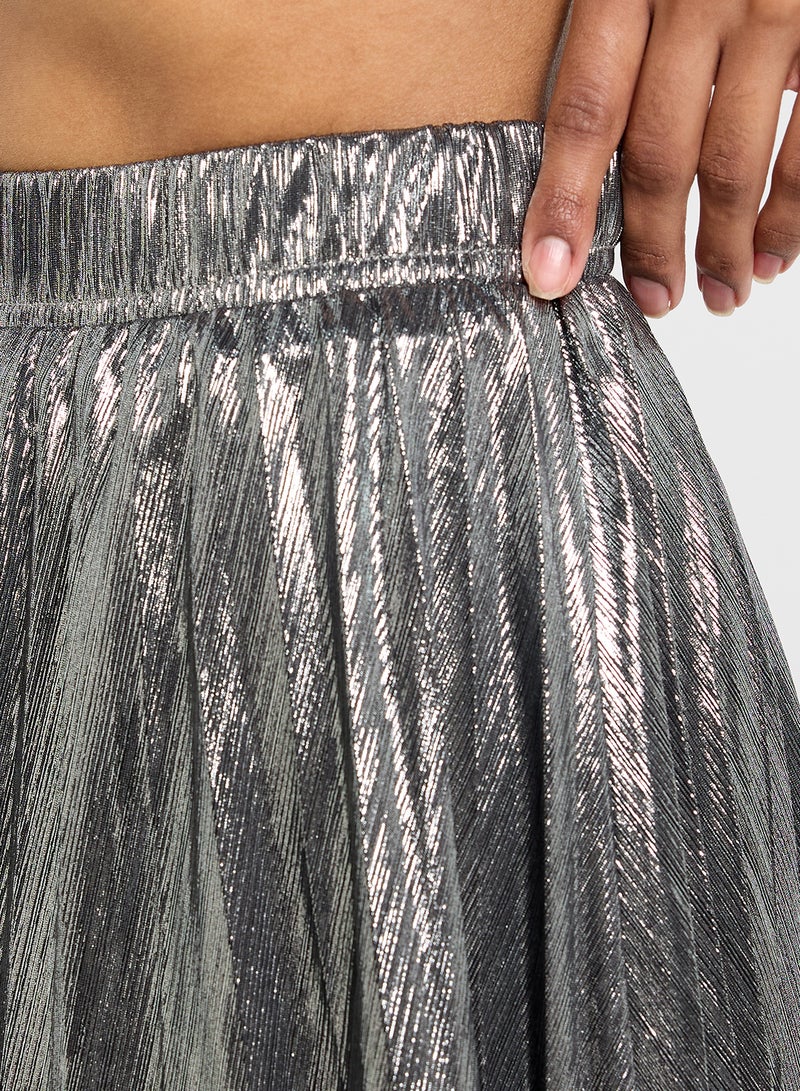Ginger Metallic Pleated Skirt In Silver  - Image 4