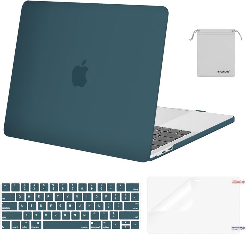 موسيسو حافظة متوافقة مع MacBook Pro 13 بوصة M2 2026 2025 2024 2023 2022-2016 A2338 M1 A2251 A2289 A2159 A1989 A1708 A1706، غلاف بلاستيكي صلب وغطاء لوحة مفاتيح وفيلم شاشة وحقيبة تخزين، أزرق داكن - Image 1
