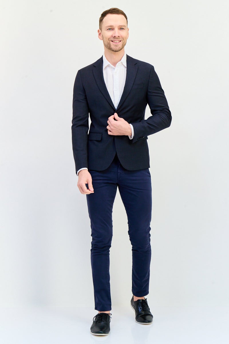 Celio Men Regular Fit Micro Check Print Semi Formal Blazer, Dark Grey - Image 4