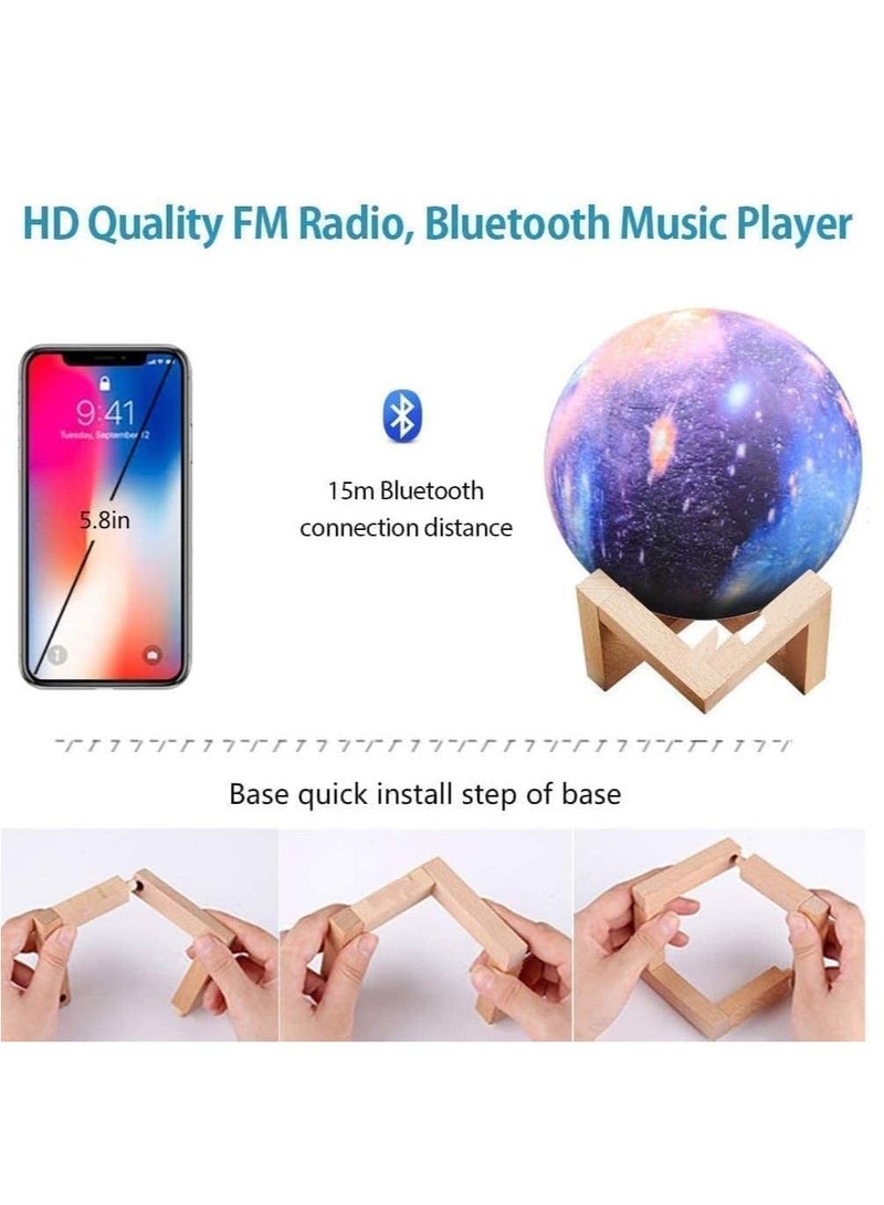 Portable Quran speaker LED night light, 16-color 3D printing LED Galaxy Moon light, Bluetooth, Micro SD remote control speaker, Quran chanting, FM radio (ELT-GLAXY)